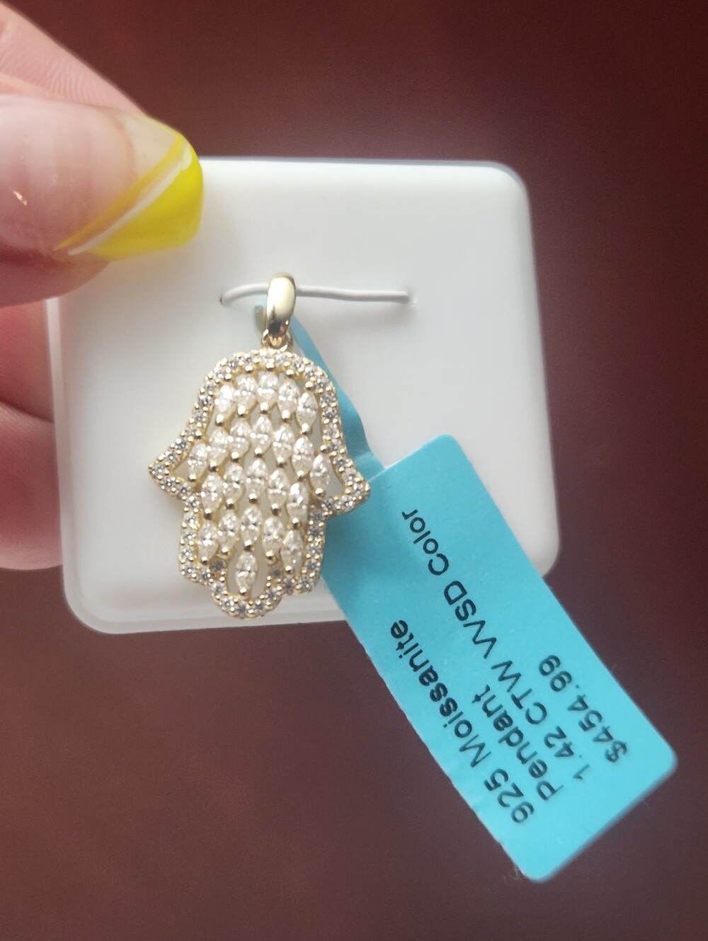 925 Moissanite Hamsa Hand Pendant 1.42 CTW VVS D Color Sterling Silver NWT - Picture 4 of 5